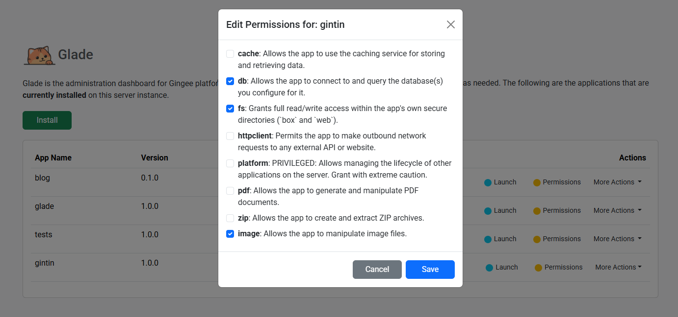 Glade App Permissions